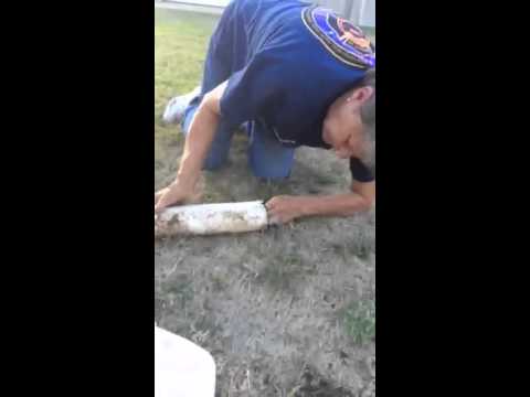 شاهد عملية إنقاذ قطة علقت في ماسورة مجاري