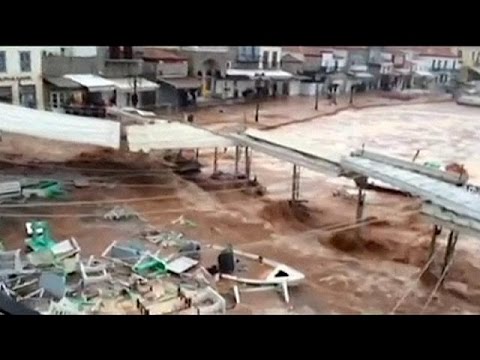 شاهد فيضانات جارفة في جزيرة هيدرا اليونانية