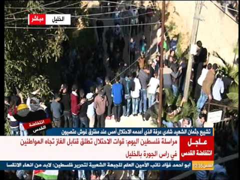شاهد  لحظة وصول جثمان الشهيد شادي عرفة إلى مقبرة الشهداء في الخليل