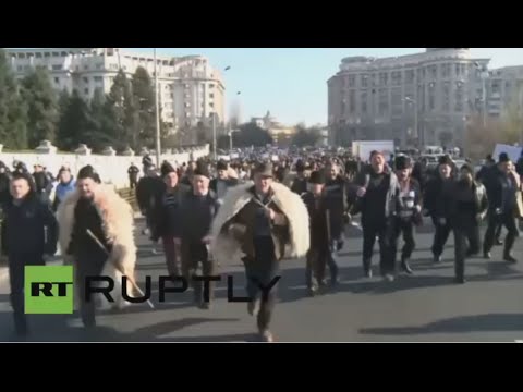 شاهد رعاة غنم رومانيون يقتحمون البرلمان