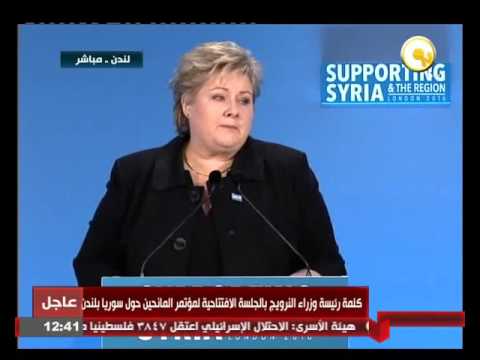 كلمة رئيسة وزراء النرويج بالجلسة الافتتاحية لمؤتمر المانحين بشأن سورية في لندن